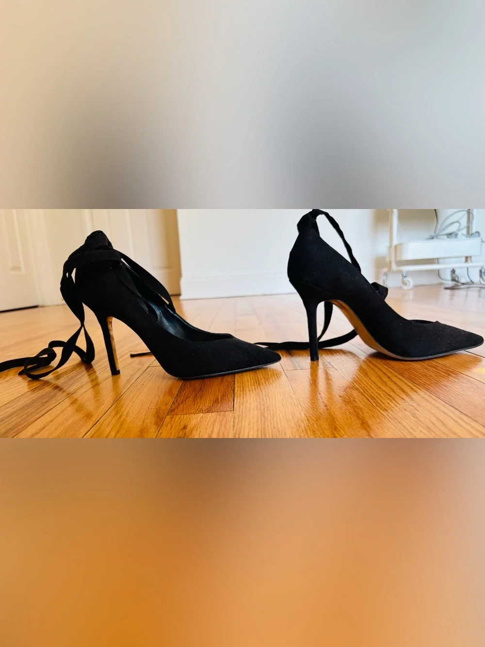 Jennifer Lopez Black Crisscross Pointed-Toe Stiletto Heels—worn once